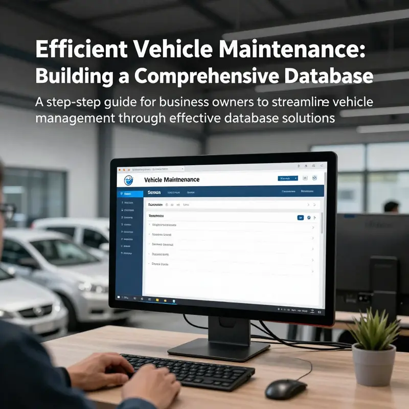 A modern vehicle maintenance database interface displayed on a monitor within a corporate office.