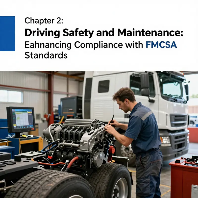 A scene illustrating safe driving practices in a commercial trucking environment.