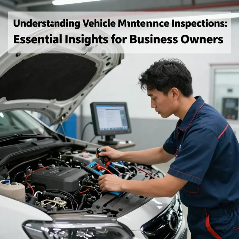 Mechanic inspecting a vehicle using diagnostic tools in a garage setting.