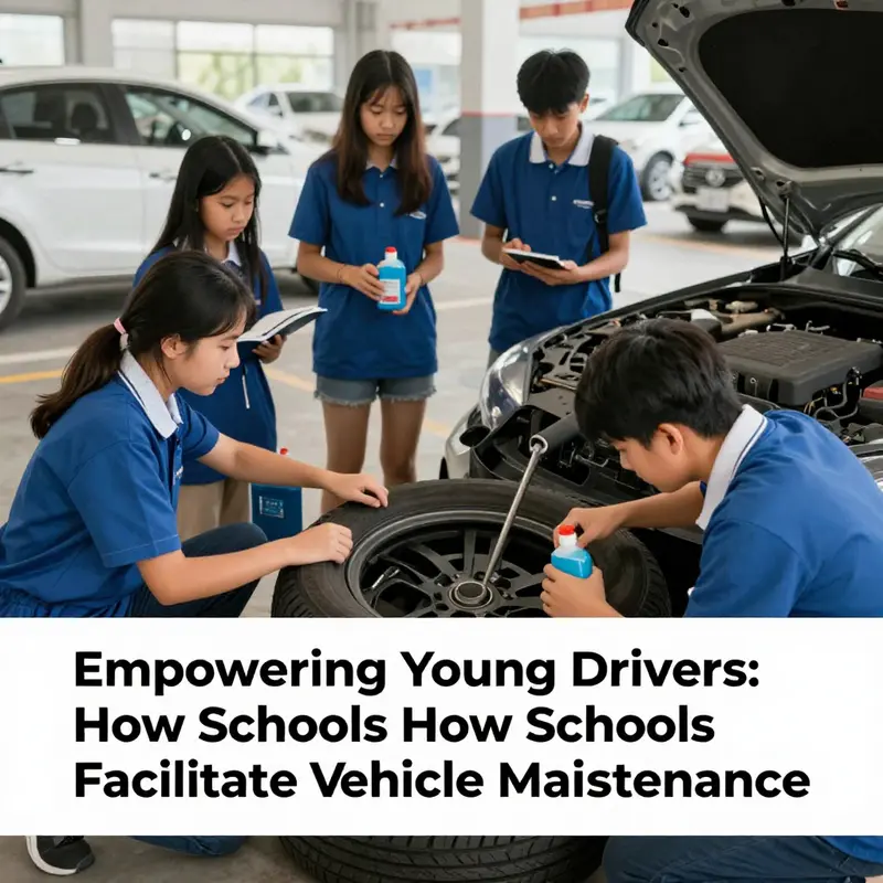 Students learning about vehicle safety and maintenance during a driver education class.