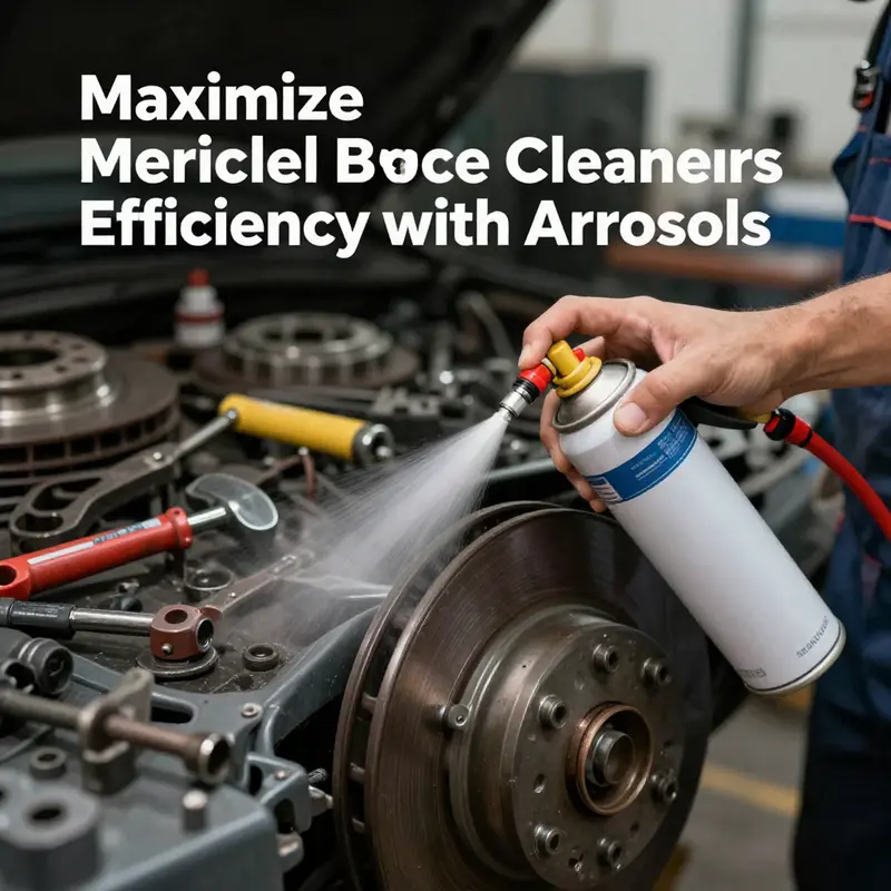 A mechanic efficiently using aerosol brake cleaner on brake components in a workshop environment.