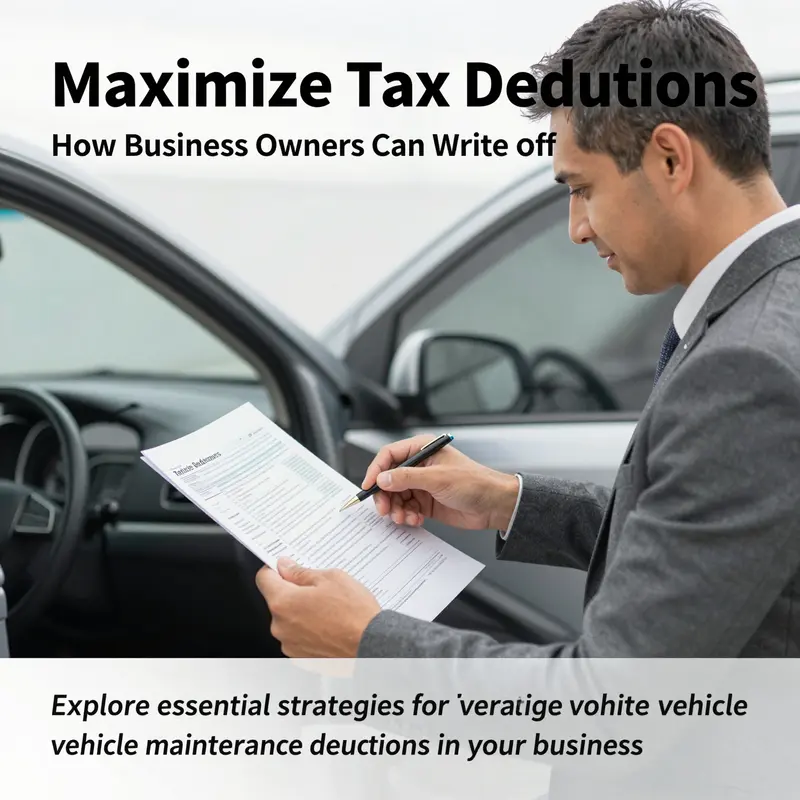 An image of a business owner looking over tax documents related to vehicle maintenance deductions.