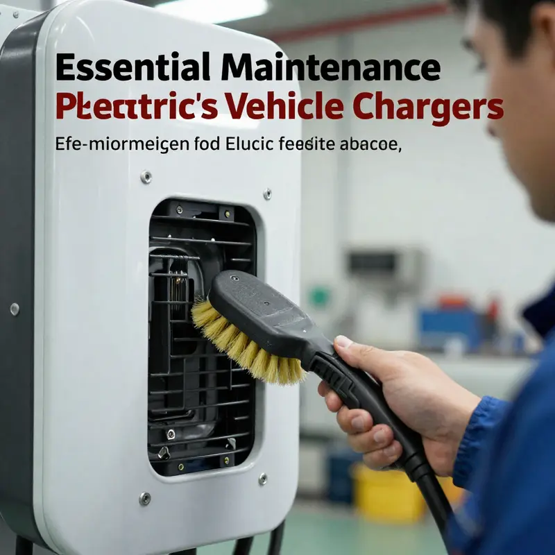 A technician regularly maintains an electric vehicle charger by cleaning its cooling fins to prevent overheating issues.