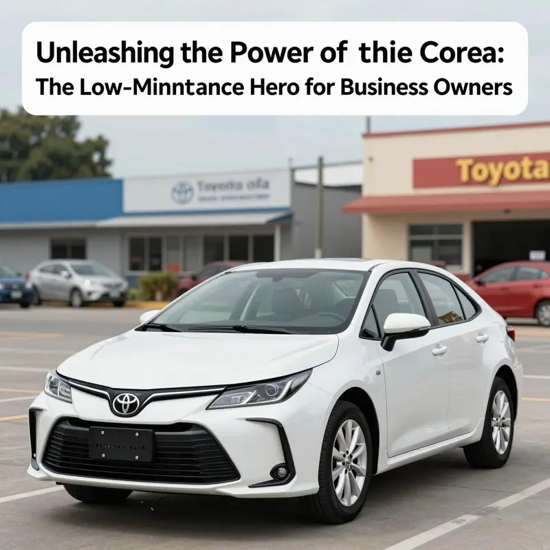 A Toyota Corolla displayed prominently in a business district, representing its role as a reliable vehicle for business owners.