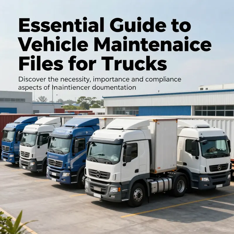 A fleet of trucks parked at a logistics center, representing the importance of vehicle maintenance files in trucking operations.