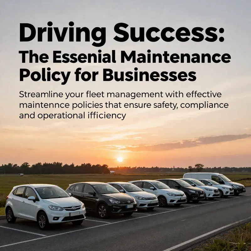 A scenic view of a well-maintained fleet of vehicles driving under a sunset, symbolizing success in vehicle maintenance.