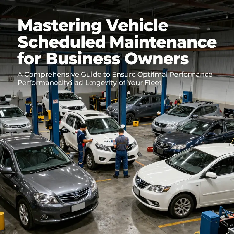 A service bay depicting a variety of vehicles receiving scheduled maintenance services.