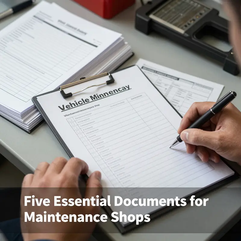A vehicle maintenance manager assessing essential documents critical for smooth operations.
