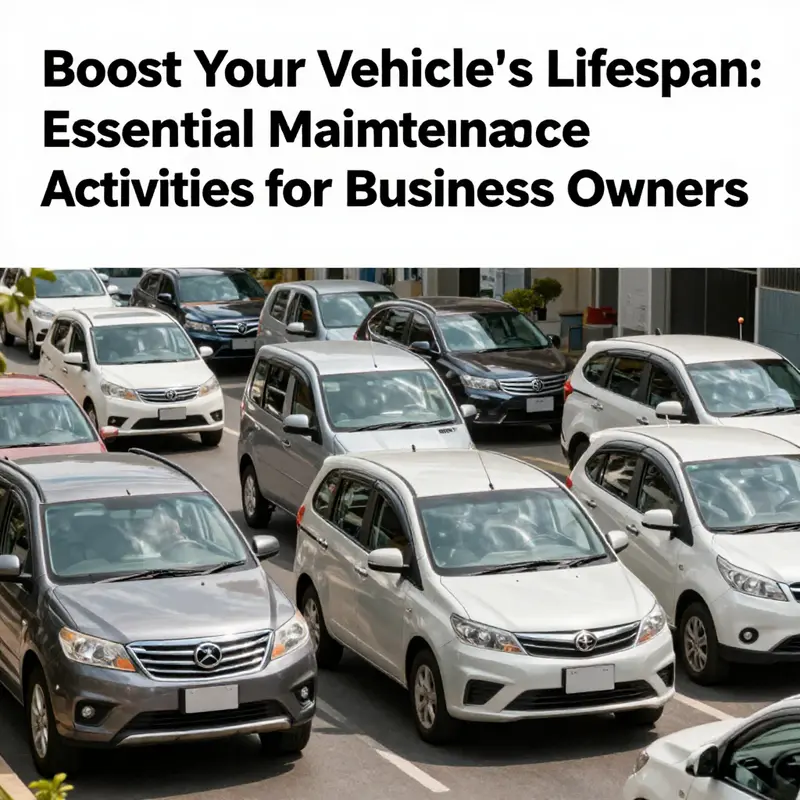 Diverse fleet of vehicles in a business setting, highlighting the importance of vehicle maintenance.