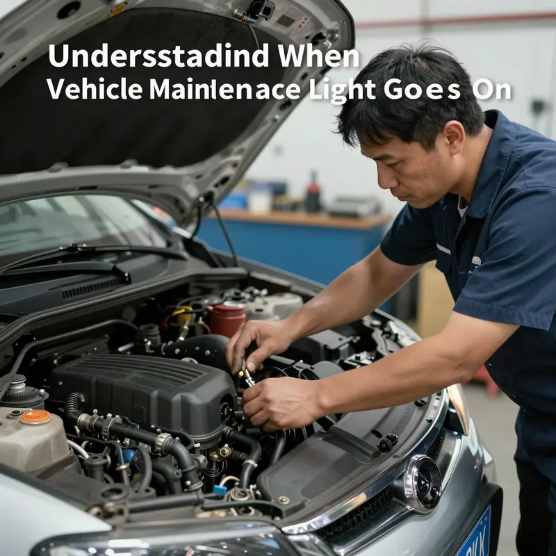 Vehicle dashboard indicating maintenance light triggered by high mileage.