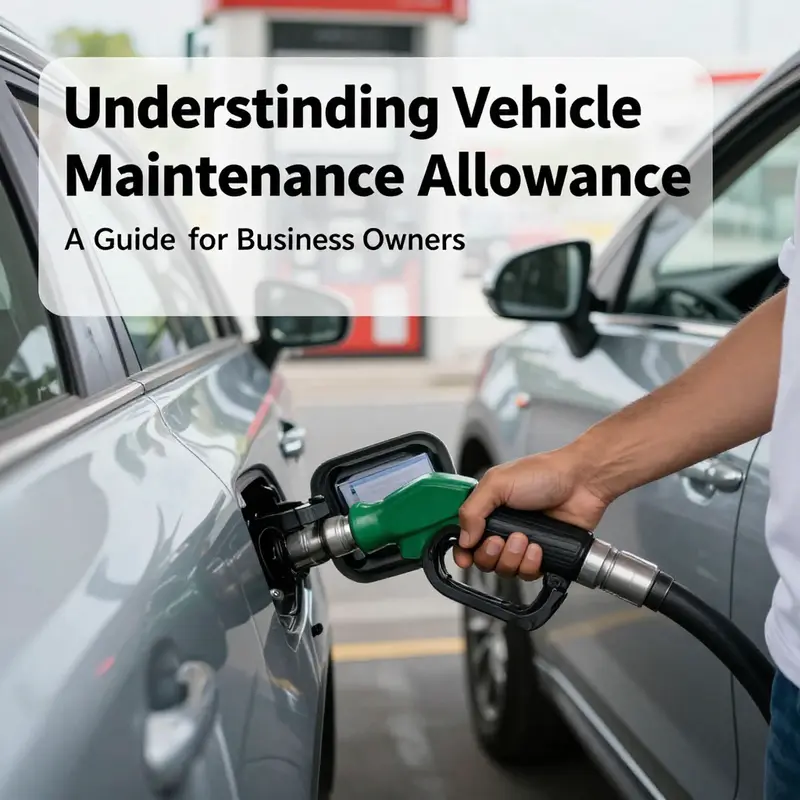 An employee refueling their personal vehicle used for work purposes, highlighting the need for vehicle maintenance allowance.