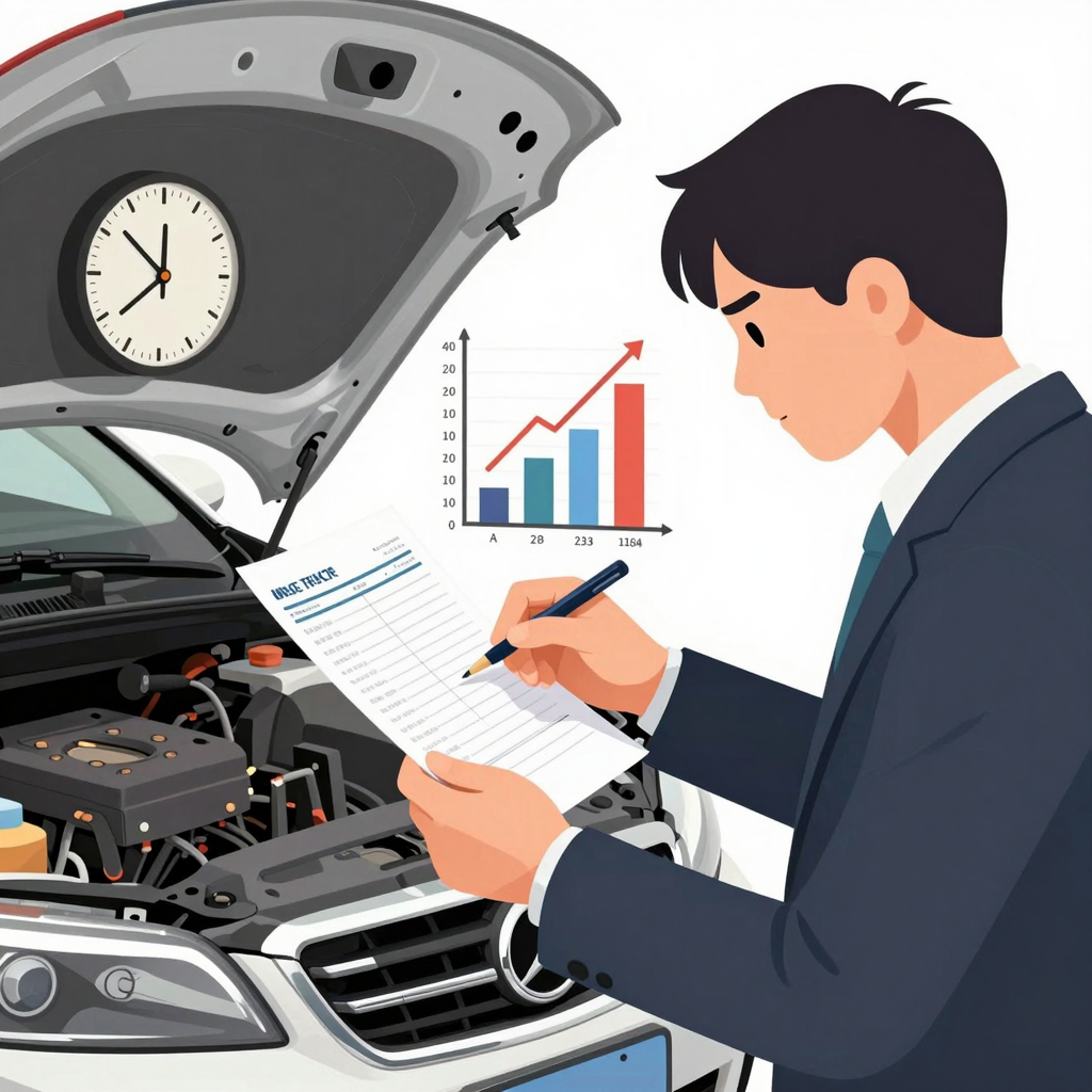 A cautionary tale illustration showing high maintenance costs for a business vehicle