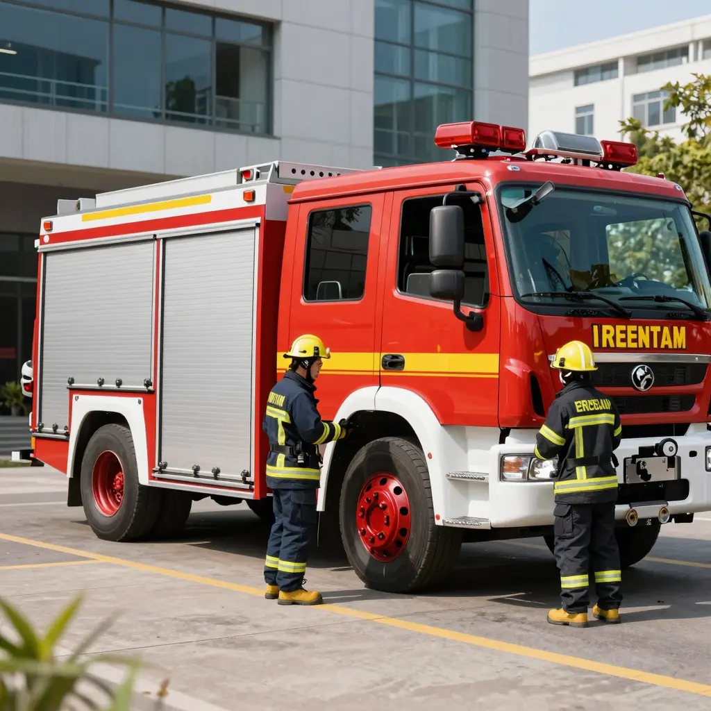 Modern fire apparatus in use, showcasing fire safety solutions for businesses.